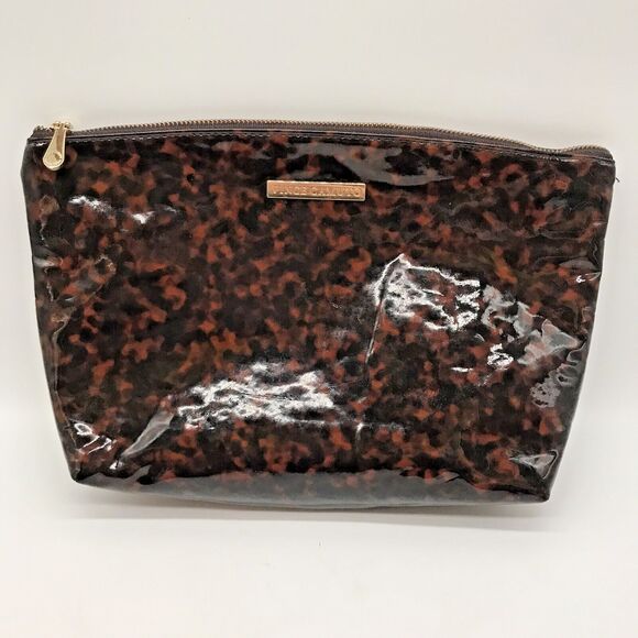 Vince Camuto Tortoise Shell Toiletry Bag Lg. Zip Top Cosmetic Case Make Up Pouch - Picture 1 of 8